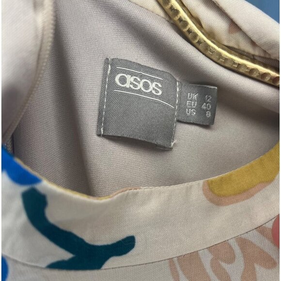 Asos A Line Dress Floral Pleated Yoke Ladies Size 8 Sleeveless - Picture 5 of 7